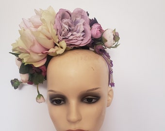 Large pink and purple flower crown, lilac peony headdress, flower fairy headpiece, enchanted woodland headdress