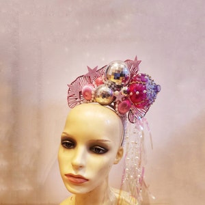 Pink mermaid crown, glitterball disco headdress, undersea sparkly headpiece image 2