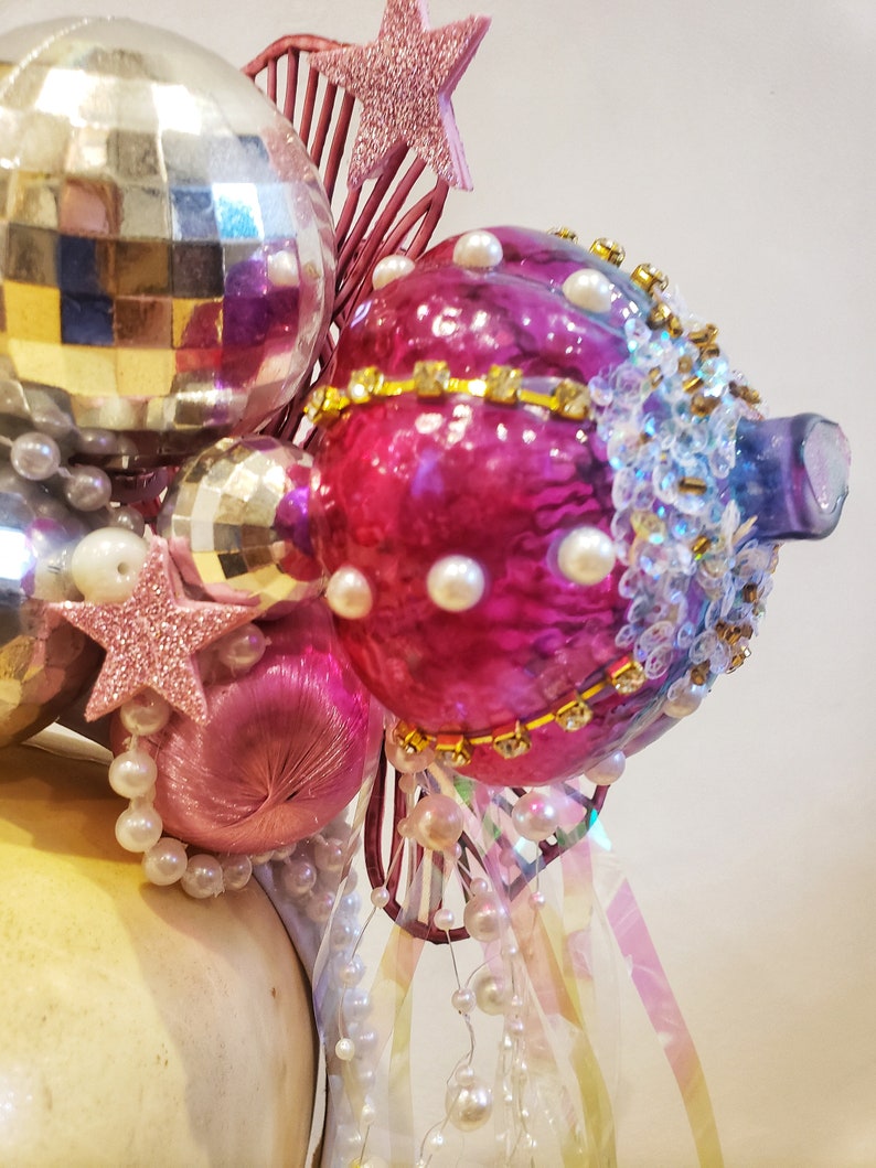 Pink mermaid crown, glitterball disco headdress, undersea sparkly headpiece image 7