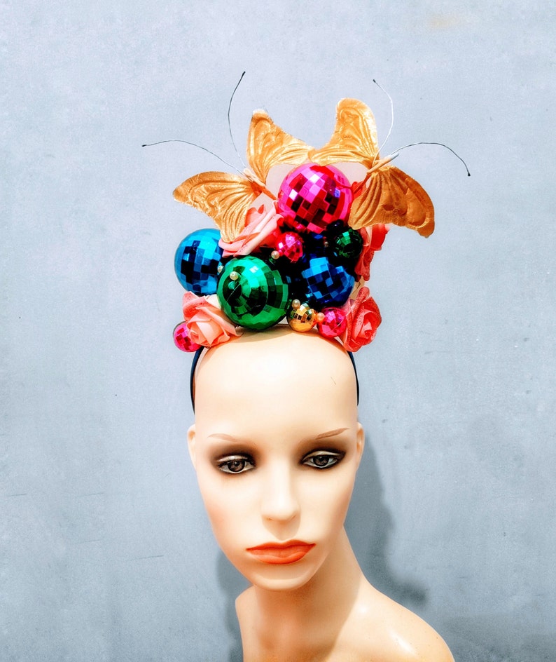 Rainbow glitterball headdress, festival headband, disco headdress image 2