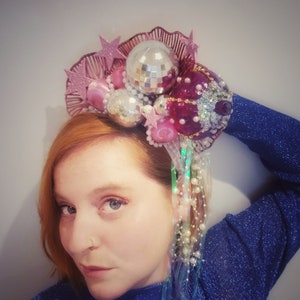 Pink mermaid crown, glitterball disco headdress, undersea sparkly headpiece image 4