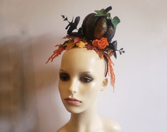 Halloween Pumpkin headband, Halloween headdress, pumpkin flower crown, floral headpiece