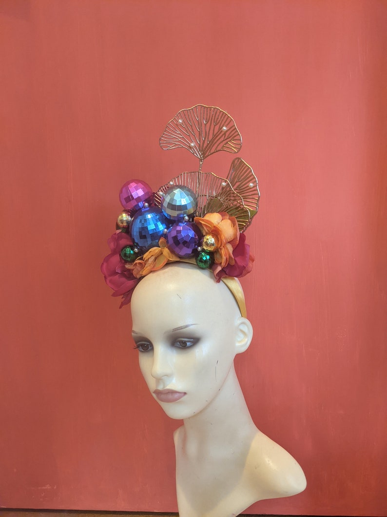 Rainbow glitterball headdress, festival headband, disco headdress image 6