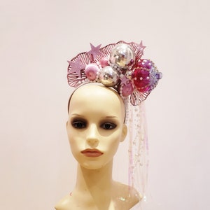 Pink mermaid crown, glitterball disco headdress, undersea sparkly headpiece image 1