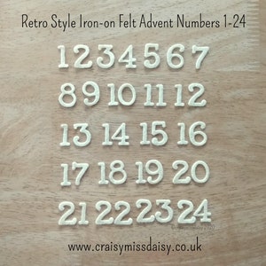 Retro Style Felt iron-on advent Calendar Numbers 1-24, 1-25 | Christmas appliques | 2-2.2cm | UK made to order