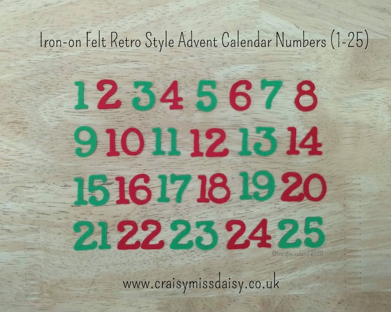 Felt Iron on Advent Calendar Retro Numbers 125 Christmas Etsy