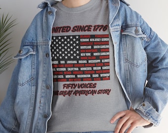 United Since 1776 Flag Graphic Tee, Fifty Voices One Great American Story Shirt, Patriotic Gift Shirt, 4th of July Independence Day Outfit