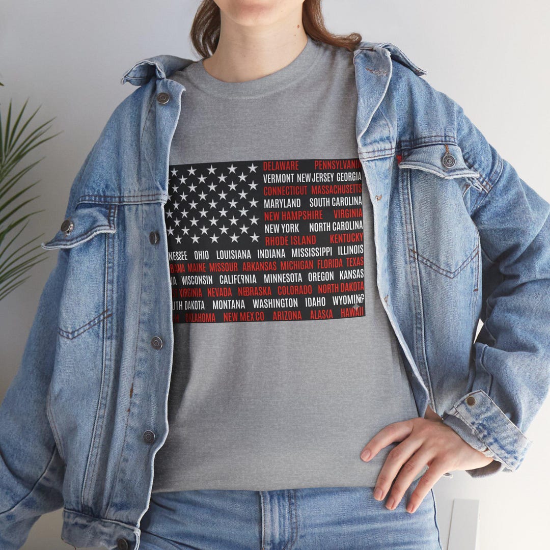 All US State Names American Flag Tee