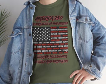 America 250 All US State Names Patriotic Flag T-Shirt, USA Independence Day Shirt, Patriotic Tee Gift for Him & Her, Holiday Party Wear Tee