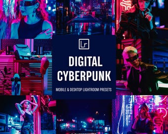20 Cyberpunk Lightroom Presets, Neon Urban City Filters, Midnight Street Photo Effects, Cyber Punk Aesthetic Presets, Mobile & Desktop