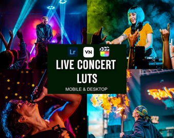 20 Concert Cinematic LUTs Pack, Live Music Color Grading Presets,Moody Stage Lighting LUTs for Video,YouTube, Premiere Pro & DaVinci Resolve