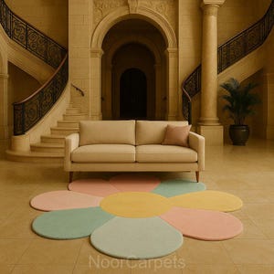 Handmade Pastel Color Flower Rug Cute Daisy Aesthetic Carpet Soft Plush Kids Room Rug Boho Floral Decor Cozy Bedroom Area Rug