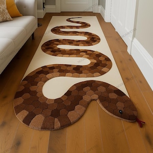 3X9FT Hand-Tufted Snake Rug 3X12FT – Bold Serpent Runner for Hallways | Cozy Animal Carpet Decor | Eye-Catching Reptile-Inspired Floor Art