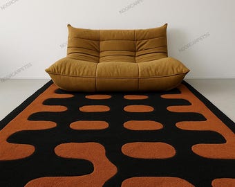 Neutral Rust & Black Boho Cottagecore Floor Rug 8x10 9x12 HandTufted Organic Pattern Carpet for Living Room Home Decor Cozy Nursery Bedroom