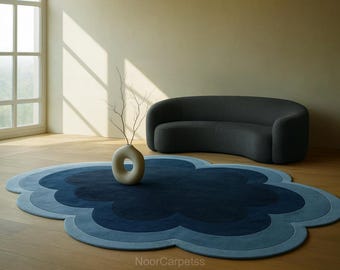 Dream Dark Cloud Soft Wool Rug 4x6 5x8 Handmade Navy Blue Rainy Cloudy Rug for Living Room Home Decor Cozy Bedroom Kids Playful Nursery Room