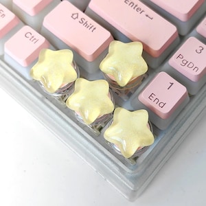 Glitter Star Resin Keycaps – 4-Star Set for Mechanical Keyboards | Pastel Kawaii Artisan Keycaps