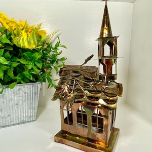 Vintage Beautiful Copper Church Music Box plays Amazing Grace