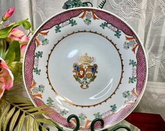 Plato antiguo chino de exportación con escudo heráldico – Escudo de la familia Sampaio, porcelana Famille Rose, muy raro.