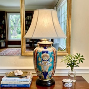 26" Vintage Berman Hand-Painted Chinoiserie Ginger Jar Lamp - Wood Base
