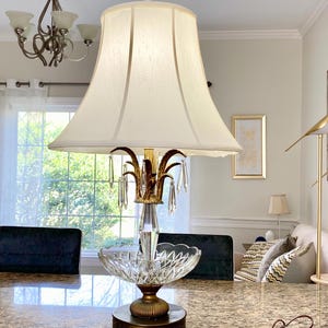 Vintage Hollywood Regency Brass Waterfall Lamp | Gilt Leaves & Glass Prisms | Luxury Table Lamp | (Rewired, No Shade)
