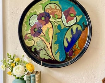Antique Gouda Holland Art Pottery Charger – PZH Zuid-Holland Floral Plate (Circa 1920)