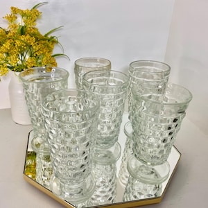 Vintage Clear Heavy Indiana Glass Colony Whitehall Cubist Footed Ice Tea Tumblers Glassware  (set of 7)