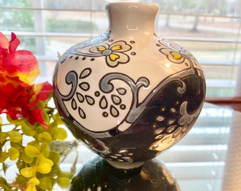 Retired Anthropologie Ceramic Bud Vase | Marbled Agateware Pottery, 12cm