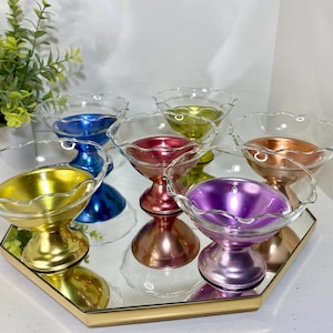 Heller Hostess Colorama Anodized Aluminum Dessert Bowls & Glass Bowl Inserts, set of 6