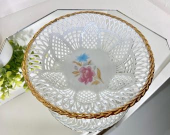 Cuenco vintage de porcelana IRIS Cluj-Napoca con ribete de cuerda de oro de 24 quilates pintado a mano