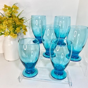 Lexington Turquoise Footed Cristar Tumblers Glasses, vintage set of 6