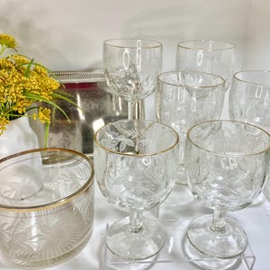 Vintage Bartlett Collins Golden Grapevine Goblets with Ice Bucket - Mid-Century Barware