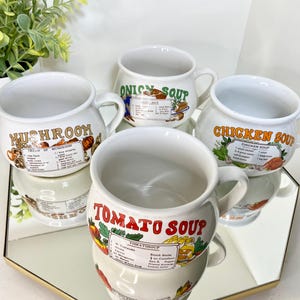Soup Recipe Mugs with Handles, Vintage Retro Ceramic Soup Bowls Circa 1970’s