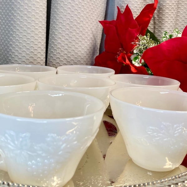 Anchor-Hocking Harvest Grape Milk Glass Punch Cups - 7 Replacement Cups