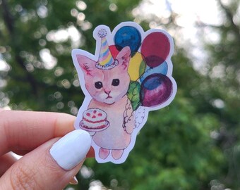 Birthday Cat Sticker: Waterproof Matte Vinyl Decal