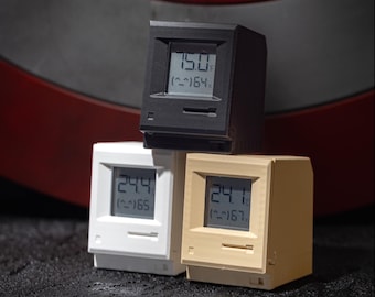 Retro Macintosh Style Thermometer Display Monitor Mini Desktop Hygrometer Vintage Tech Decor for PC Mac Desk Setup & Nerdy Birthday Gift
