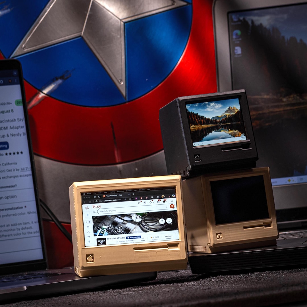 レトロなApple MacintoshスタイルのミニモニターとHDMIアダプター付き