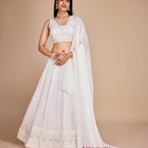 Elegant white Designer Lehenga Choli with Sequins Embroidery Work - Perfect for Weddings Special Occasions