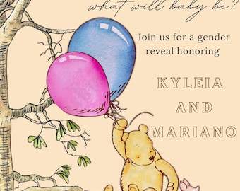 Classic Winnie the Pooh Gender Reveal Invitation