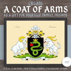 DIY Coat of Arms Creator – Custom Family Crest | Printable Gift, Poster, T-shirt, Emblem | Digital Download