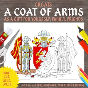 DIY Coat of Arms Craft Kit – Printable Family Crest for Kids, Gift or Decor – Cut, Color & Frame
