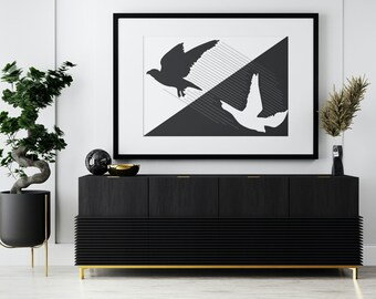 Falcon Silhouette Art Print: Black and White Ink Drawing (Digital Download