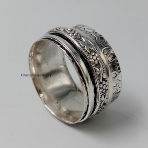 Silver Spinner Band Ring | Fidget Jewellery Sterling Silver Meditation Spinner Ring | Handmade Band Silver Anxiety Relief Ring | Gift item