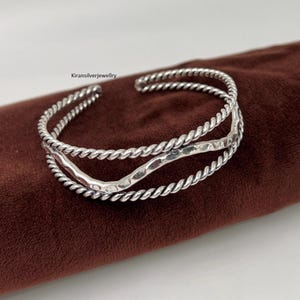 Open Silver Cuff Bangle – Modern Adjustable Bracelet Polished Sterling Silver Bangle – Elegant Gift for Her Classic  Bangle Everyday Wear