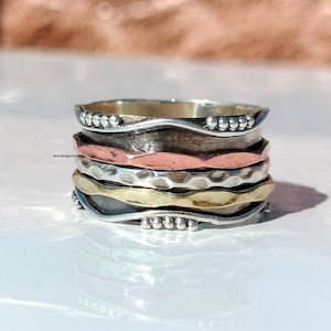 Triple Tone Spinner Ring | Silver Copper Brass Meditation Ring | Fidget Band Ring for Anxiety Relief |   Mixed Metal Meditation Ring |