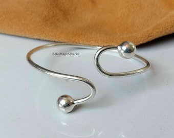 925 Sterling Silver Adjustable Bangle | Minimalist Silver Cuff Bracelet | Handmade Open Bangle | Unisex Jewelry Gift Teardrop Bangle