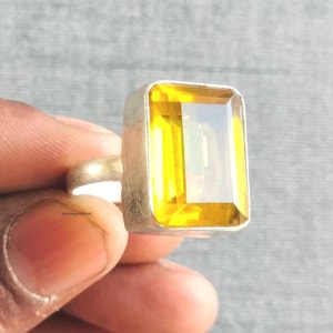 925 Sterling Silver Citrine Ring | November Birthstone Ring Handmade Ring for Women Yellow Stone Ring for Her Natural  Ring | Crystal Ring