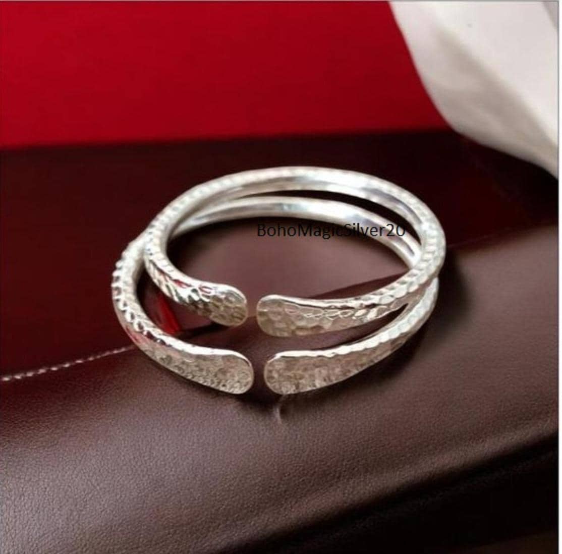 925 Sterling Silver 2 Band Bangle | Handmade Double Band Silver Cuff | Minimalist Layered Bracelet | Adjustable Silver Bangle|Silver Gift |