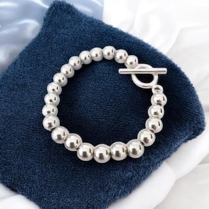 Solid 925 Sterling Silver Set of Silver Ball Spinner Bracelet,Bridesmaid bracelet, Bauble, Silver 8mm Bead Bracelet, Chunky Ball Bangle