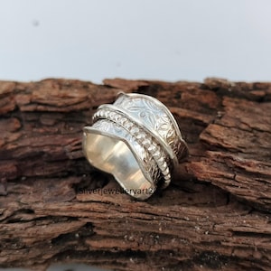 925 Sterling Silver Spinner Ring | Fidget Anxiety Band Ring | Handmade Meditation Jewelry for Women & Men,Handmade Anxiety Relief Jewelry |