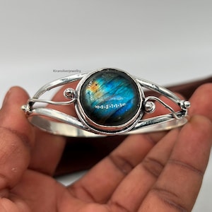 Natural Labradorite Adjustable Bangle  Bridesmaid Gift  Labradorite Gemstone Bangle Adjustable Bracelet  Anniversary / Gift for Wife